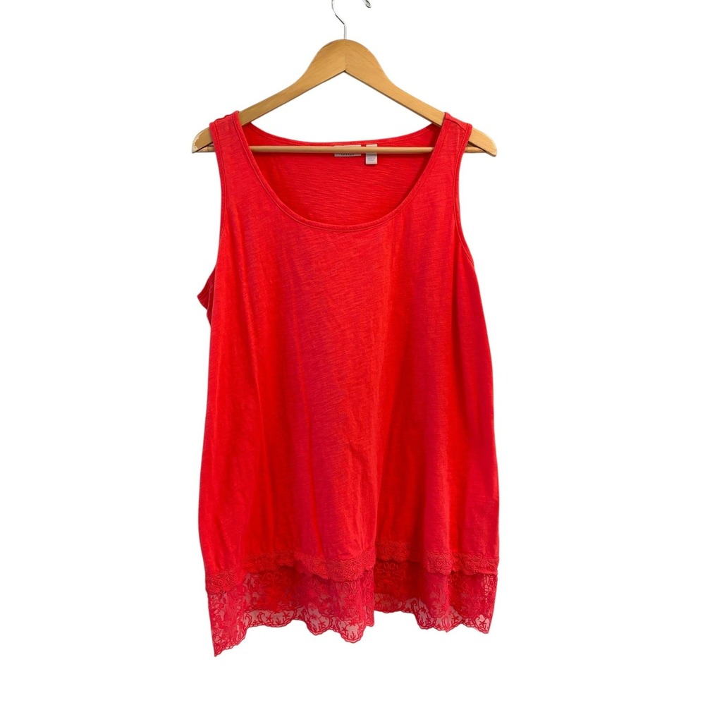 LOGO Layers Red Indira Lace Trim Tank‎ Top Womens Size XL Longline Capsule
